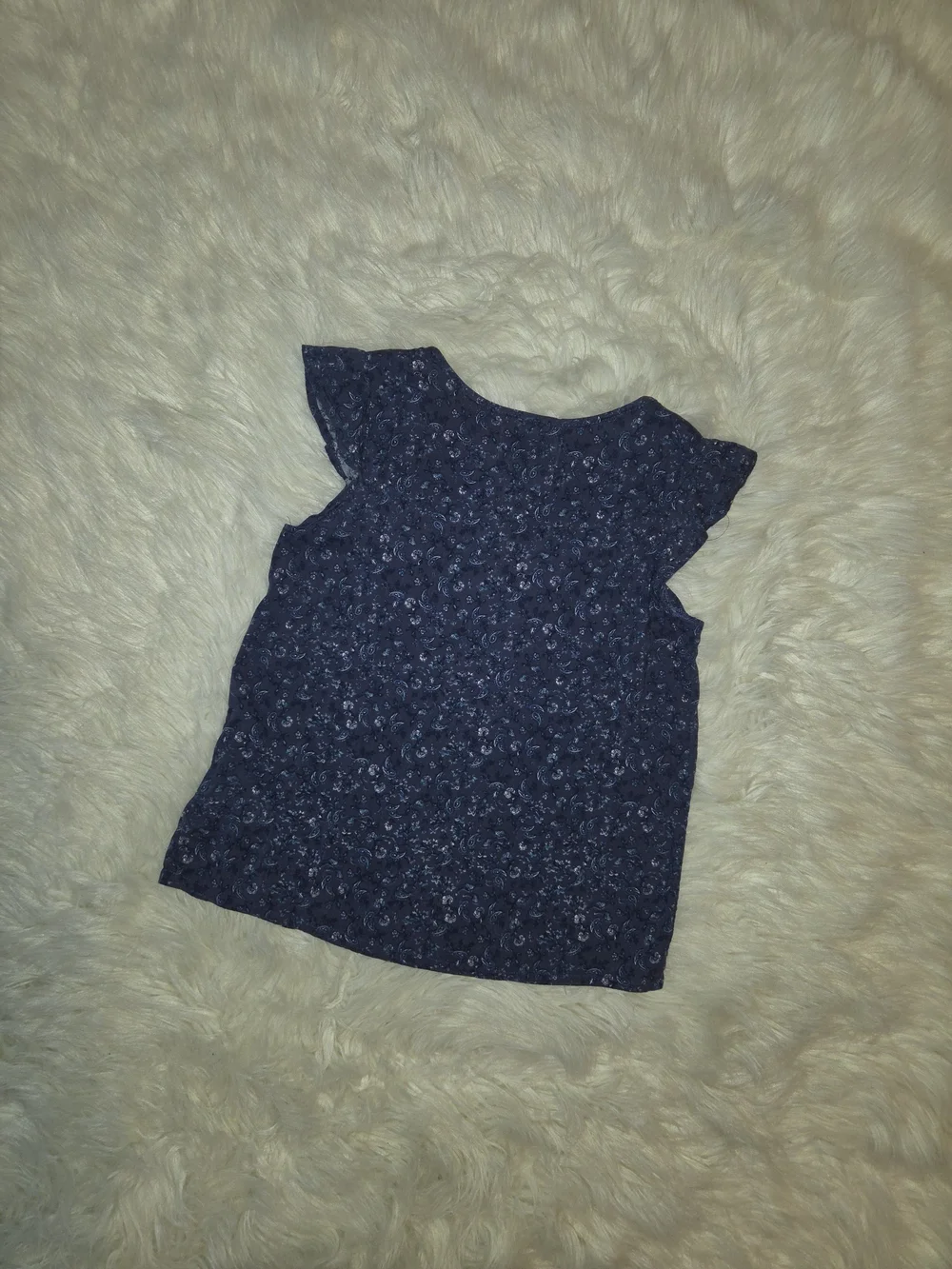 Old Navy Navy Blue Lace Cap-Sleeve Kid Girl Top (Size-Large)